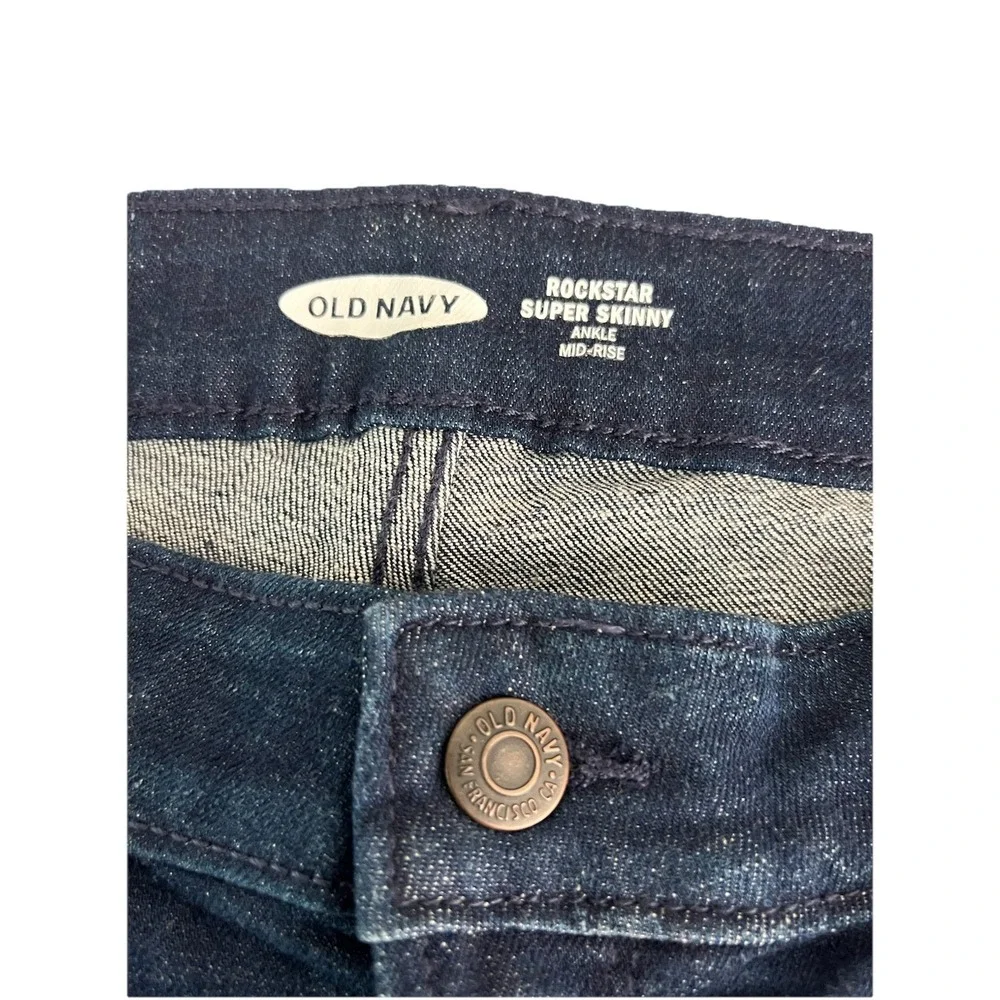 Old Navy Rockstar Super Skinny Ankle Jeans Womens 12 Mid Rise Dark Wash‎ Blue